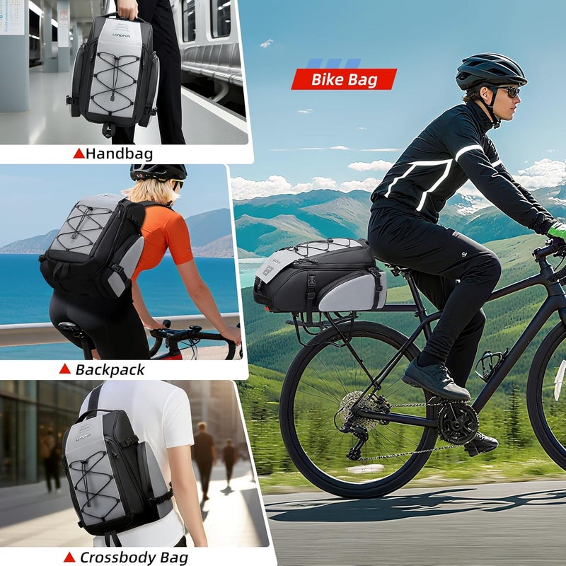 WINPRIM 19L Reflective Bike Rack Bag Water Resistant Cycling Pannier Saddle Shoulder Bag with Rain Cover 4-in-1 Versatile Bag Accessories for Travel Commuting Shopping Outdoor Cycling Night-Riding Fitness - Image 5